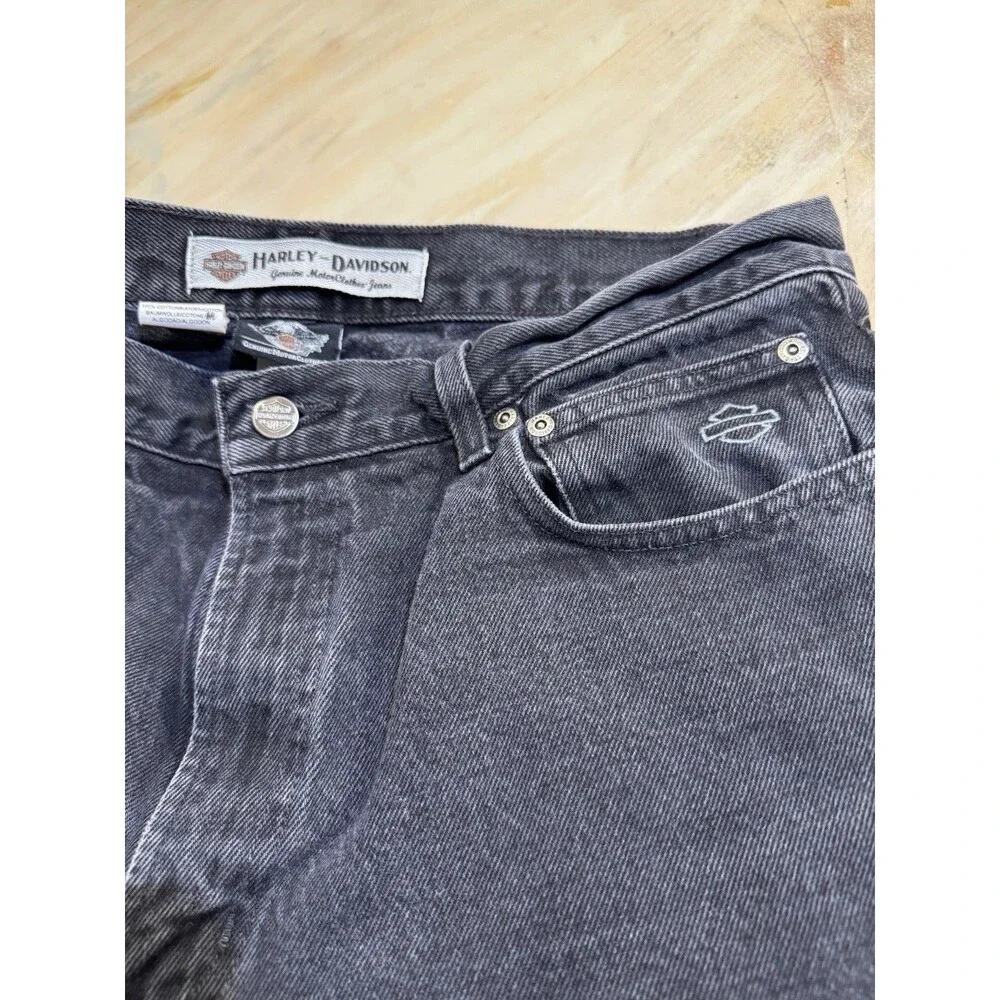 Harley Davidson Jeans Mens 36x34 Black Denim Straight Leg Biker Moto Vintage